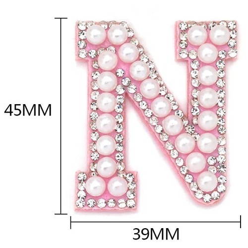 1Pcs Pink Bottom Pearl Letter Patches English Alphabet Rhinestone Patch Applique - Picture 38 of 54
