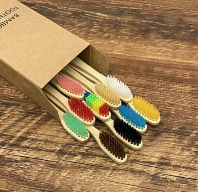 20Pcs Eco Friendly Natural Bamboo Toothbrush Wood Medium Adult Pack Mix Color - Picture 1 of 11