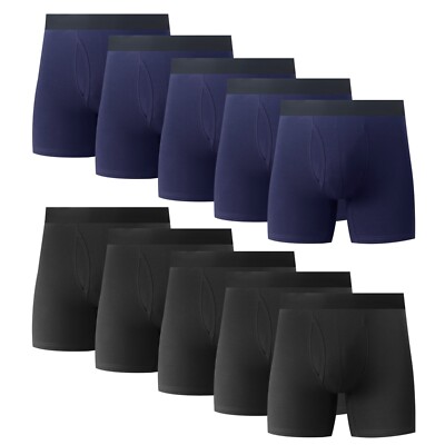 10PK Mens Cotton Boxer Briefs With Fly Underwear Bulk Size Medium Large M XL XXL
