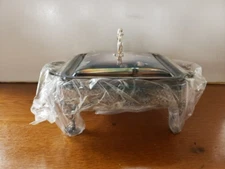 Vintage Anchor Hocking Fire King Ovenproof Baking Cake Dish w/ Silverplate Stand