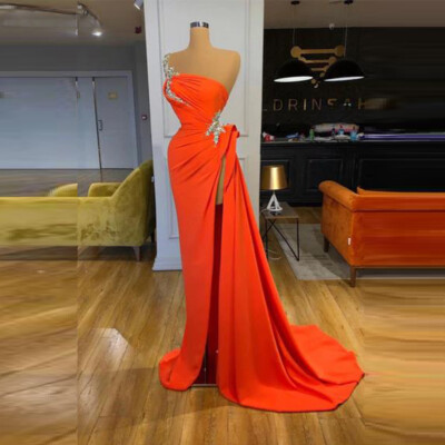 Elegant Prom Dresses Sleeveless Mermaid Satin Sequined OneShoulder Evening Dress