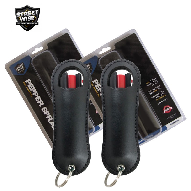 2 Pack Streetwise 18 Pepper Spray 1/2 oz w/HALO Holster Soft Case Keychain Black