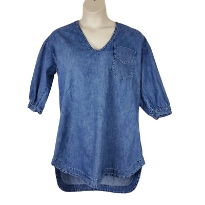 Lucky Brand Popover Denim Dress Womens Large Blue 3/4 Sleeve V Neck No Sz  Tag | eBay