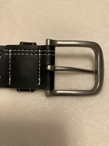 NWT Mens Black Leather-Like Belt 2 Rows White Stitching SZ 56 - Picture 9 of 9