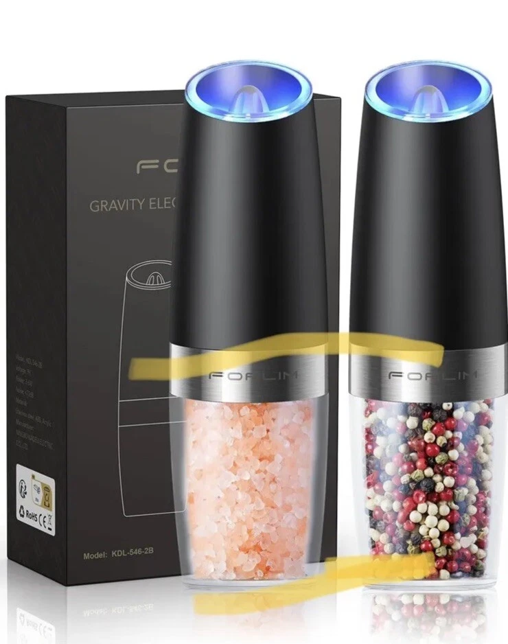 Forlim Electric Salt And Pepper Grinder Mill Set Gravity Sensor Battery Powered