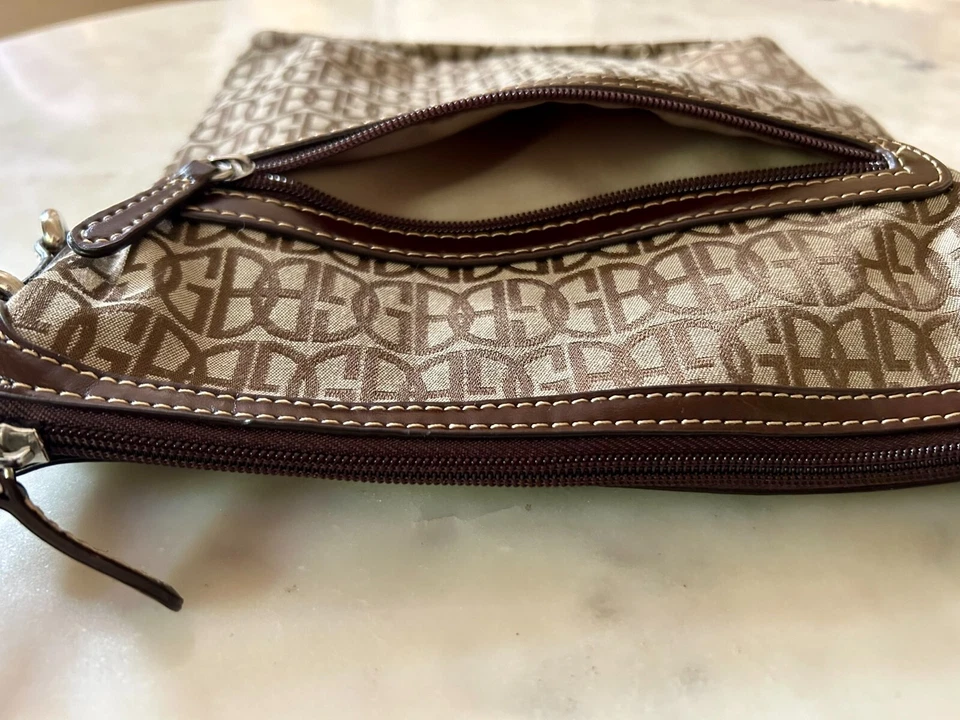 Сумка GIANI BERNINI трикотажная с логотипом | бежевая золотисто-коричневая ткань и кожаная сумочка новая без ценников - Изображение 3 из 4