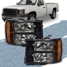 Clear/Black Headlights Headlamps Fit For 07-13 GMC Sierra 1500 2500HD 3500HD 2PC