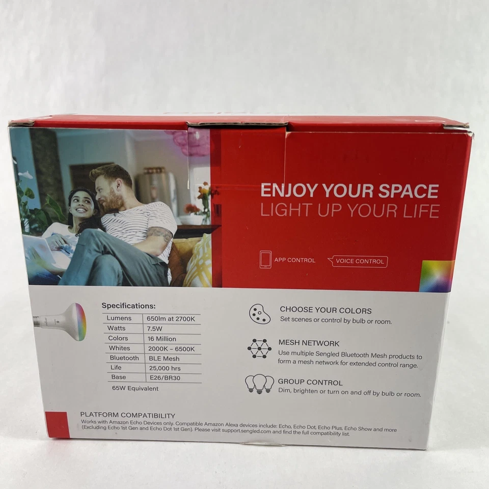 Sengled Smart Bluetooth Mesh LED Light Bulbs Multicolor Amazon Echo, Indoor use - Image 3 of 4
