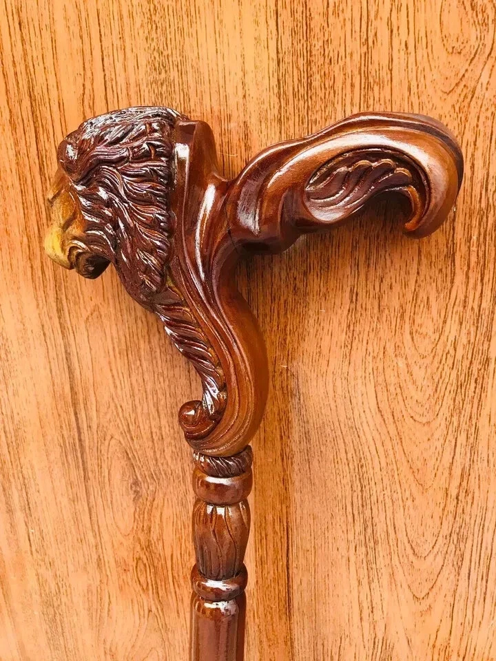 Bengala ergonômica de madeira esculpida à mão para leão alça de palma - Imagem 3 de 4