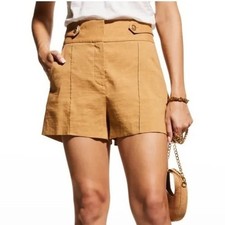 Veronica Beard Betty Linen Shorts High Rise Stretch Luxury Summer Size 12