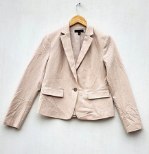 ANN TAYLOR Women's Beige One Button Collared Cotton Blazer Jacket Sz 2 XS