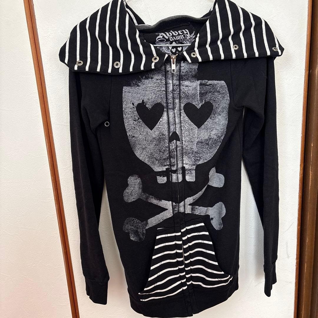 Abbey Dawn Skull Print Zip-Up Hoodie Black XS(SS) Rare Deadstock From Japan