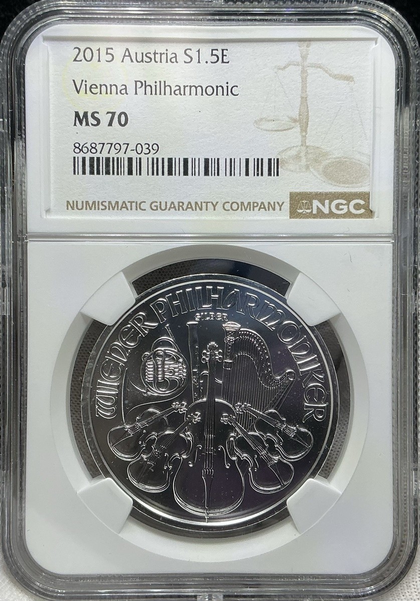 2015 Austria S1.5E Vienna Philharmonic NGC MS70 - 1 Oz .999 Fine