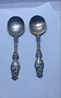 Gorham Lily Sterling Silver Cream Soup Spoons 2 Piece Set 6.75" Monogrammed