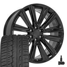 24x10 Black 4869 Wheels 29535r24 Tires Tpms Set Fits Escalade Sierra Yukon