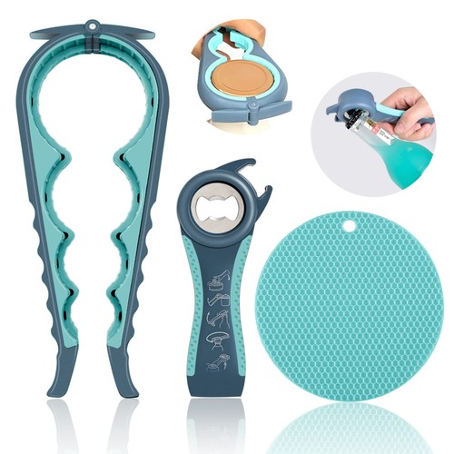Jar Opener for Weak Hands Seniors with Arthritis 5 in 1 3-piece set Blue
