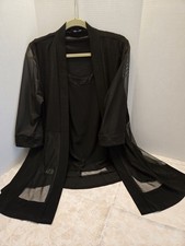 R M Richards Jacket Women's 14 Black mock 2 Piece Set Embellished Neckline