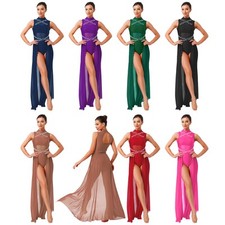 Women Dress Gymnastics Dresses Performance Dancewear Costume Sleeveless Mesh