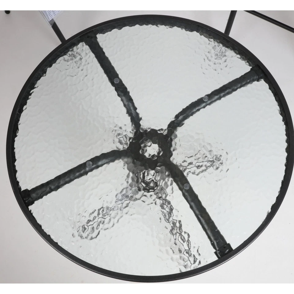 3er Set Bistro Stühle und Tisch schwarz Stahl Stapelstuhl Garten Sitzgarnituren - Bild 4 von 4