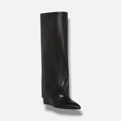 Madden Girl Women's Black Fold-Over Cuffed Knee High Wedge Dress Boots Size 7