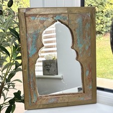 Distressed Gold & Blue Framed Wall Mirror Rectangular Wall Mounted Vertical