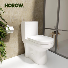 Horow One Piece Toilet Dual Flush Elongated With Soft Closing Seat 10'' White