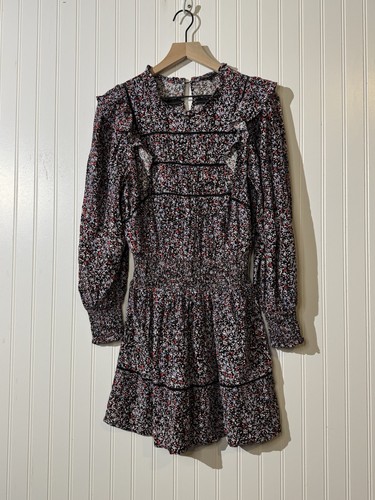 Rails Faren floral ruffle smock mini dress S black red cottagecore romantic