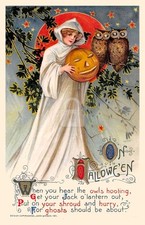 Halloween, When You Hear the Owls Hooting Vintage Reproduction Postcard