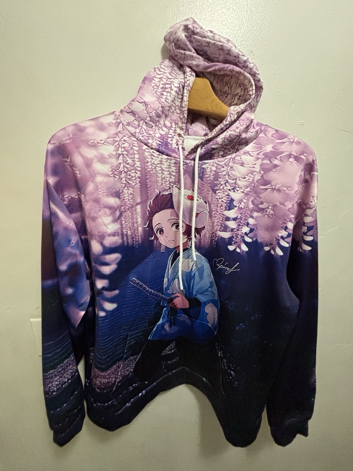 Anime Graphic Print Men's Pullover Hoodie Purple Drawstring