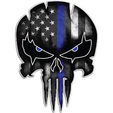 Thin Blue Line Punisher Decal Sticker Reflective Vinyl 4x5.5 Car Cycle Window