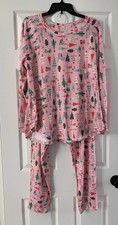 NWT Cuddl Duds Womens L Pajama Set Pink Christmas Dogs Long Sleeve jogger Pants