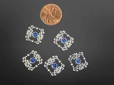 RARE! Swarovski Crystal, Victorian look Sliders, spacers; cerulean blue, 5 pcs