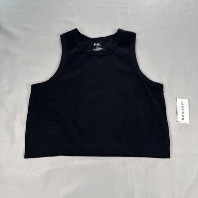 NWT Pacsun PAC Cares Ribbed Tank Top Black Womens Large Cropped Stretch
