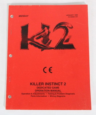 Midway Killer Instinct 2 Dedicated Arcade Game Operation Manual