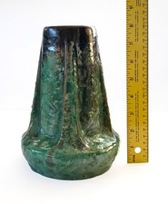 ∞ Antique FULPER POTTERY Mottled Green Buttress VASE Arts & Crafts Weller Era ∞