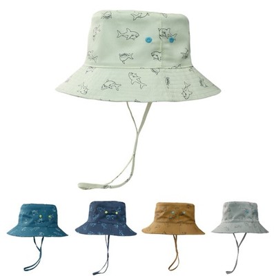 Breathable & Lightweight Kids Hat Cartoon Print Fisherman Hat with Strap Gift