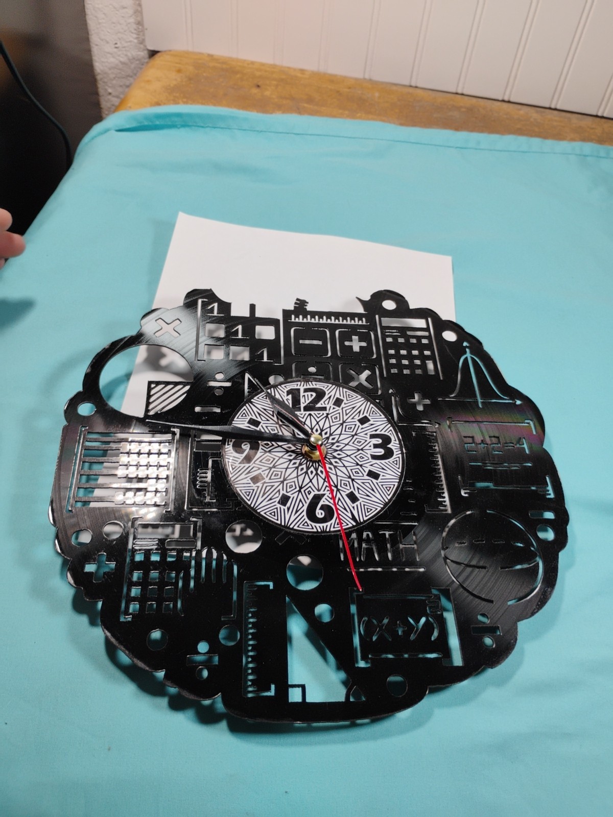 Vinyl Record Wall Clock Math Design 12x12x2 Inches