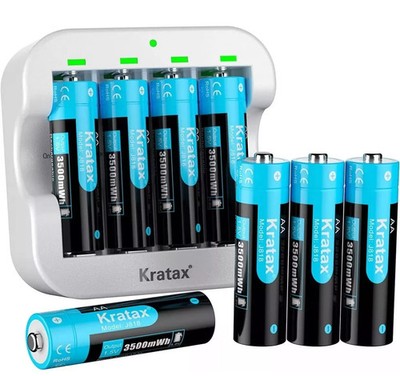 8 x 1,5 V wiederaufladbare Lithium AA Batterien 3500 mWh 1500 Zyklen & Ladegerät SET