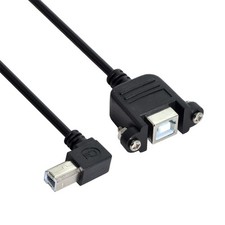 90 Degree Left Angled USB B Type Male To Female Extension Cable Screws 50cm