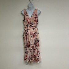 Eliza J Sleeveless Floral Ruched Chiffon Faux Wrap Dress in Blush Size 8