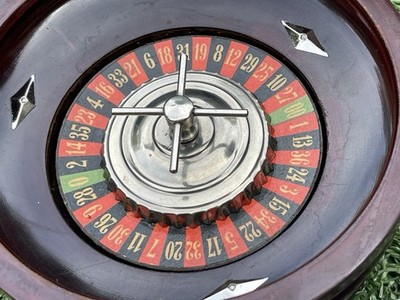 Vintage Wooden Roulette Wheel Set with Bakelite Poker Chips   1930s Gambling