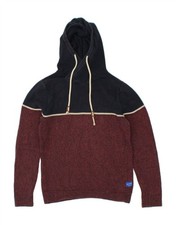 JACK  JONES Mens Hooded Jumper Sweater Small Burgundy Colourblock Cotton GX07