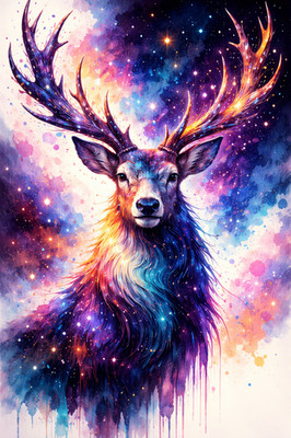Kosmischer Hirsch Galaxie Hirsch Wildtiere Tier Poster Druck gerahmte Leinwand Wandbild
