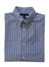 Boss Hugo Boss Slim Fit Dress Shirt 16.5 42 Blue Orange Striped Spread Collar