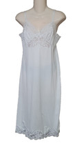 Vtg Shadowline Full Slip, Dress White Floral Lace Trim bridal Nylon Sz 34 Tall