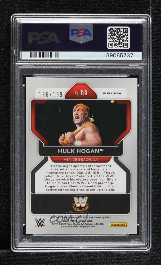 2022 Panini Prizm WWE Premium Box Set 136/199 Hulk Hogan #195 PSA 10 GEM MT h1k view 2