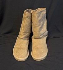 Old Navy little girls size 12 brown boots with metallic accents, fleece lined.
