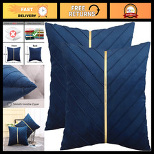 Navy Blue 18x18 Pillow Covers - Pack of 2, Soft Velvet, Gold Leather Trim, Moder