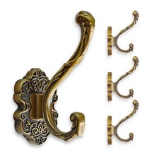 Vintage Brass Coat Hooks Wall Mount - 4 Pack Heavy Duty Rustproof Decor for H...