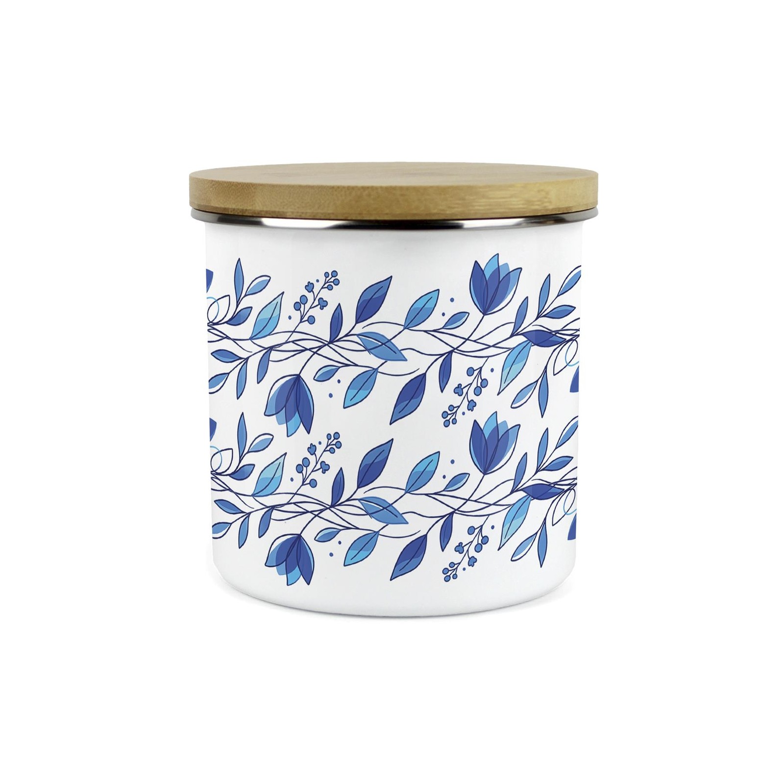 Blue Petals Canister - 1.2L Large Enamel Kitchen Storage Gift